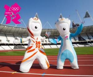 пазл Талисманы игр Олимпийских и Паралимпийских играх Лондон 2012 являются Уэнлоке и Мандевиль